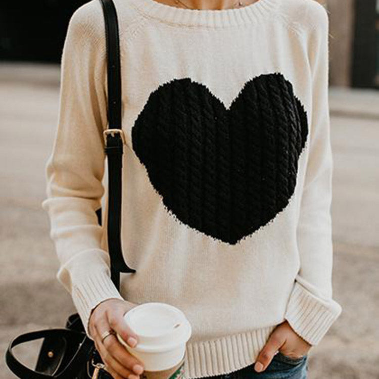 Women Pullover Knit Sweater Women's Sweater Autumn and Winter Large Size Love Sweater Women