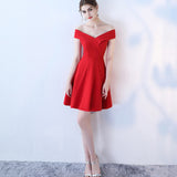 Burgundy Dress Formal Short Summer Engagement Dress off-Shoulder Slimming Banquet
