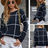 Women Pullover Knit Sweater Autumn and Winter Striped Plaid Sweater for Women Fashionable Jacket
