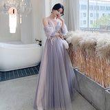 Mauve Dress Bridesmaid Purple Women's Autumn and Winter Fairy Slim Fit