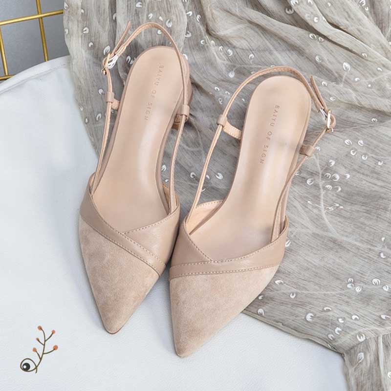 Nude Block Heel Summer Sandals Closed Toe High Heels