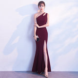 Burgundy Dress Formal Dress Long Fall/Winter Slim Fashion Fishtail Gown Dress