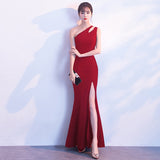 Burgundy Dress Formal Dress Long Fall/Winter Slim Fashion Fishtail Gown Dress