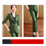Interview Suit Women Green Suit Female Spring and Summer Two-Piece Set