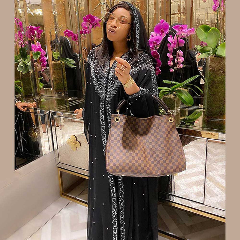 African Women's Wear Cape Pearl Chiffon Dress African Dashiki Ankara Styles Dress