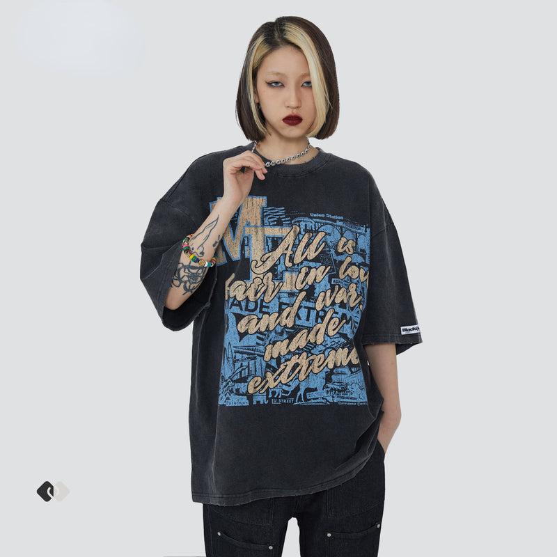 Y2g Shirts for Boys Loose Short Sleeve Male Letter Printed T-shirt