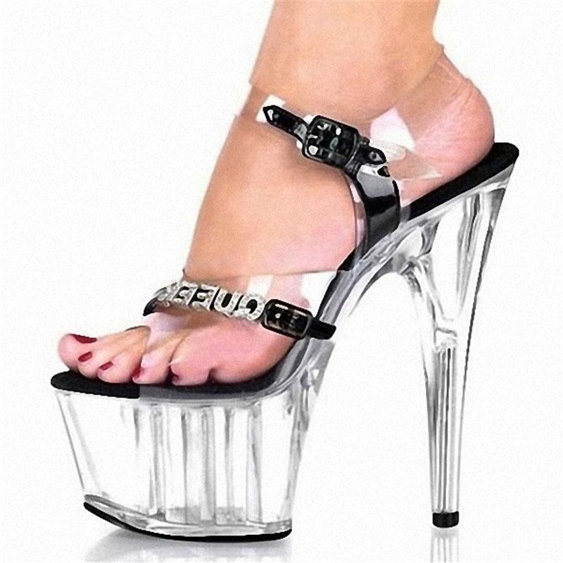 Platform Heels for Women Transparent Crystal Thick Diamond High Heel Catwalk Sandals 15cm Club Dance Shoe