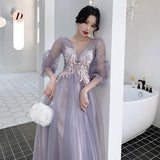 Mauve Dress Bridesmaid Purple Women's Autumn and Winter Fairy Slim Fit