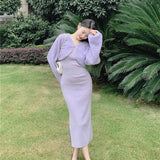 MIDI Mauve Cocktail Dress Fall/Winter Elegant V-neck Vest Dress for Women