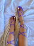 Women Open Toe Sandals Flats L Summer Flat Strap Rivet Sandals