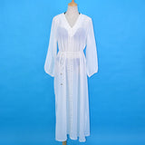 Coachella Music Festival Outfits Bubble Chiffon White Bikini Blouse Sun Protection Maxi Dress