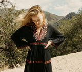 Beth Dutton Bohemian Dress Summer Spring Midi Dress Flare Sleeve Colorful Flowers Embroidery