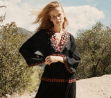 Beth Dutton Bohemian Dress Summer Spring Midi Dress Flare Sleeve Colorful Flowers Embroidery