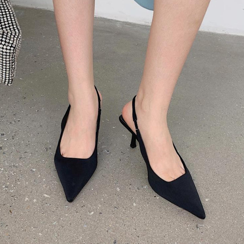 Nude Low Block Heel Pointed Stiletto Toe Box