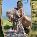 Gypsy Style Dresses Long Sleeve Seaside Vacation Chiffon Beach Dress Floral