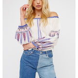 Beth Dutton Bohemian Dress Summer Spring Midi Dress Independent Station Ebay2018 Summer Foreign Trade European and American Bohemian Word Collar Machine Embroidery Blouse