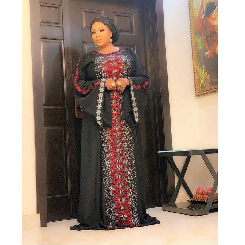 African Women's Wear round-Neck Flared Sleeves  round Loose Robe African Dashiki Ankara Styles Dress