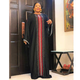 African Women's Wear round-Neck Flared Sleeves Solid Color Wave Dress African Dashiki Ankara Styles Dress