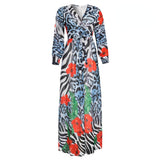 African Dashiki Dress V-neck Stitching Printed Leopard Print plus Size