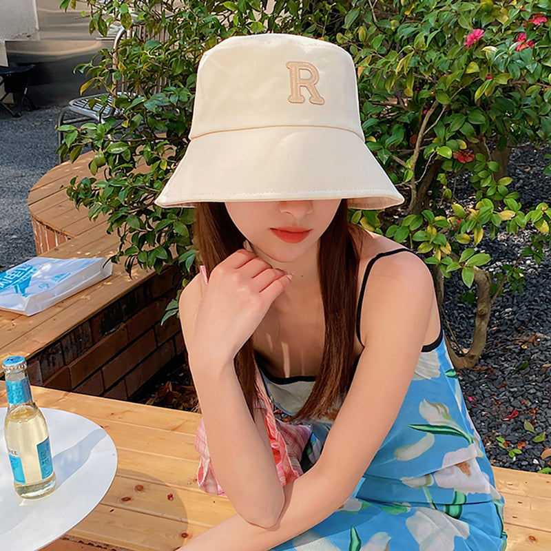 Women Bucket Hat Big Head Circumference Letter Fisherman Big Brim Sun-Proof Sunshade