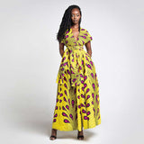 Feather Printed Lace up Sexy Split Maxi Dress Dashiki Ankara Styles African Dress