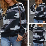 Women Pullover Knit Sweater Ripped Tassel Sweater Women's Autumn and Winter Knitwear Camouflage Sweater