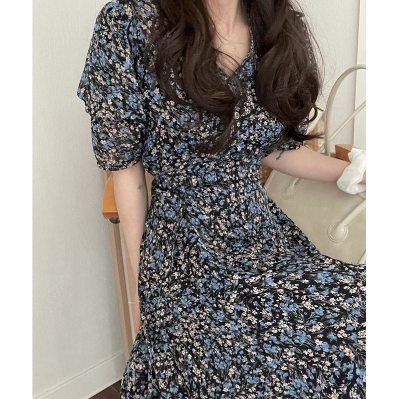 MIDI Mauve Wrap Dress Chest Button V-neck Lace-up Long Dress