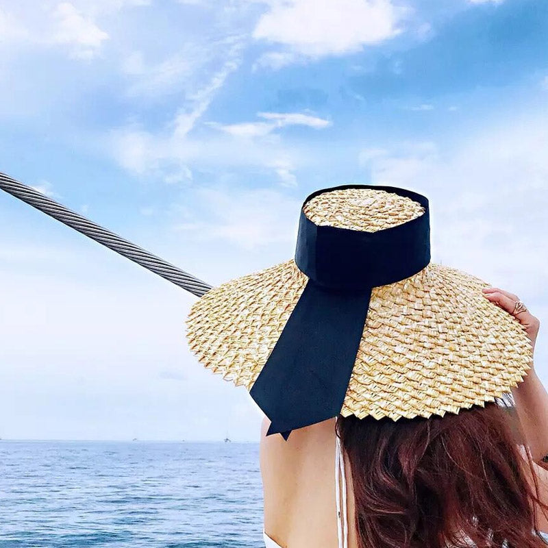 Straw Hat Casual Large Brim Flat Top Wheat-Straw Hat Beach Sun Hat