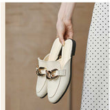 Finn Chain Pointed Toe Mule Spring and Autumn Closed Toe Metal Chain Muller Half Slippers Women's Outer Wear Soft