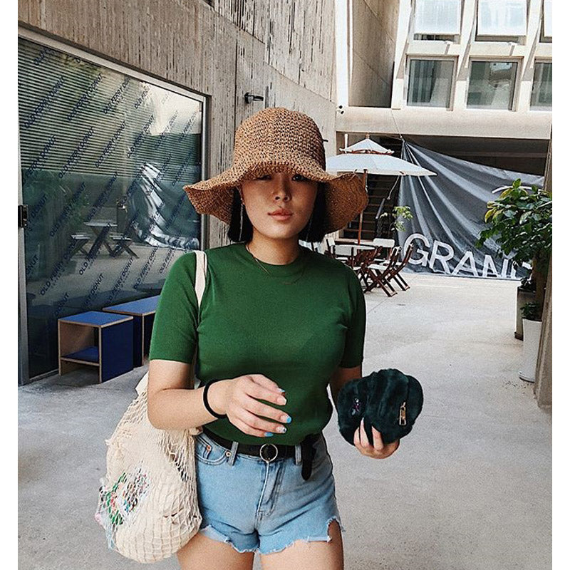 Straw Hat Straw Hat Female Summer Bucket Hat Beach Sun-Proof Bucket Hat