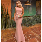 Burgundy Evening Dresses for Weddings Women's Sleeveless One-Shoulder Dress Slim Fit Long Dress