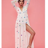 Beth Dutton Bohemian Dress Winter Autumn Midi Dresses Embroidery Split Vacation Dress