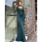 Burgundy Evening Dresses for Weddings Autumn and Winter Lace Long Sleeve Slim-Fit Sheath Dress