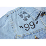 Off White Arrow Denim Jacket Jean Coat Off Ow Color Matching Graffiti Letters Small Arrow Print Men Owt