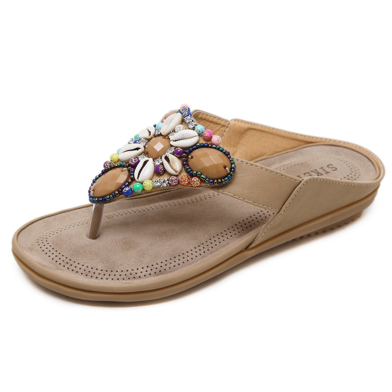 Fancy Sandals Summer Slippers Beach Seaside Bohemian Vintage Beaded Shell Sandals