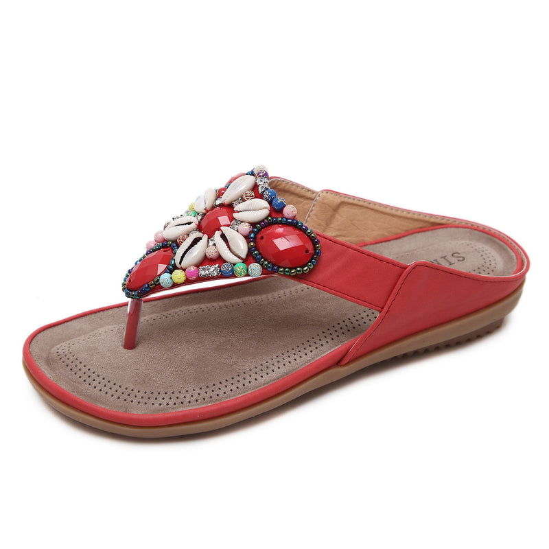 Fancy Sandals Summer Slippers Beach Seaside Bohemian Vintage Beaded Shell Sandals