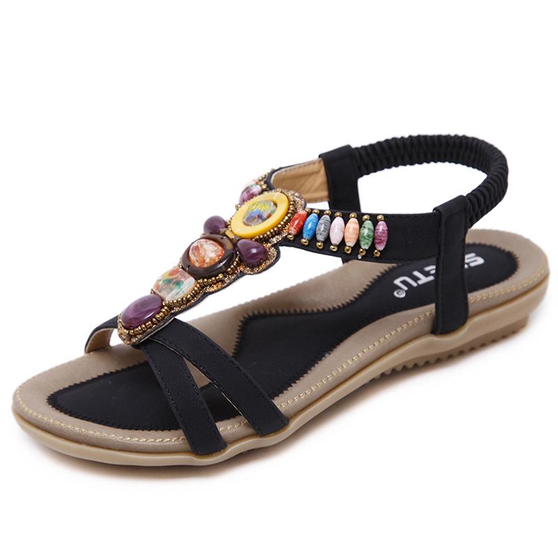 Fancy Sandals Large Size Bohemian Beach Vintage Beaded Flat Shoes