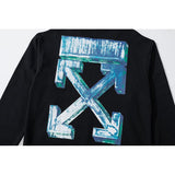 Off White Sweatshirt Blue 3d Bar Arrow Print Ow Round Neck Pullover Long Sleeve Sweater Owt