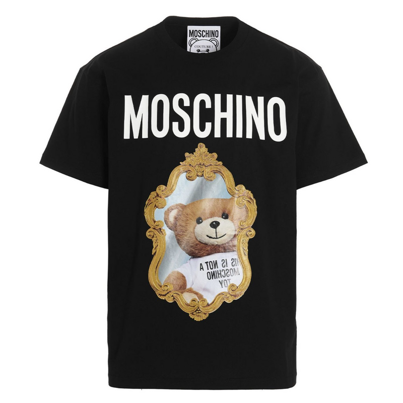 Moschino T Shirt Teddy Bear Photo Pattern Round Neck T-Shirt Couple