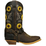 Beth Dutton Shoes Autumn and Winter High Brown Embroidery SUNFLOWER round Toe Low-Top Dr. Martens Boots