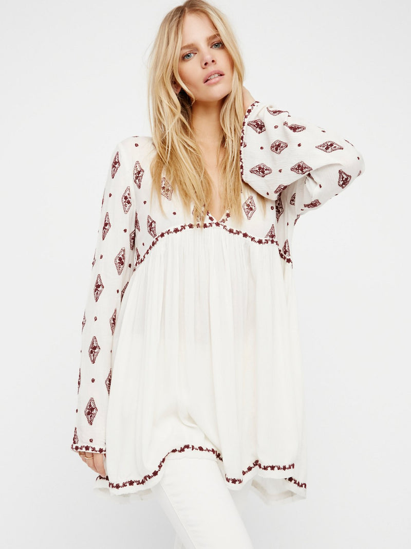 Beth Dutton Bohemian Dress Winter Autumn Maxi Dresses Embroidered V-neck Flare Sleeve Shirt Dress Short