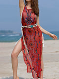 Beth Dutton Bohemian Dress Summer Spring Maxi Dresses See-through Beaded Embroidery Vest Maxi Skirt