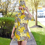 2020 African print dress outfit for women dashiki top shirts+headwrap+mask headband traditional party dress plus size