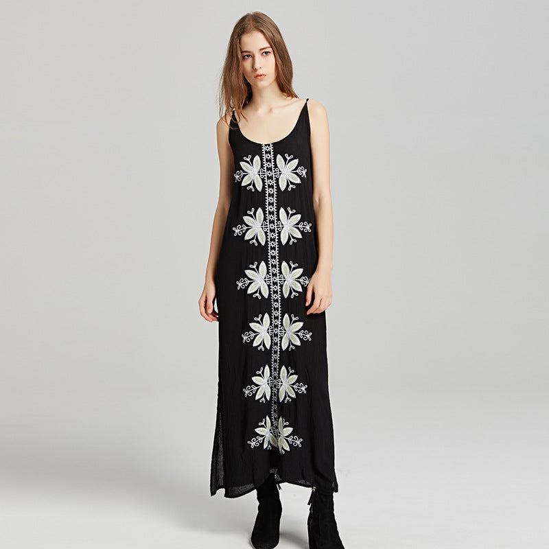Beth Dutton Bohemian Dress White Embroidered Strap Split Long Dress
