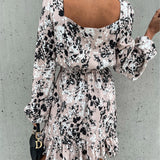 MIDI Mauve Wrap Dress Autumn and Winter Women's Printed Ruffled Dress