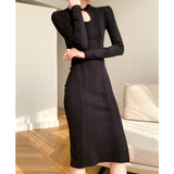 Long Sleeve Burgundy Dress Formal Dress Split Sheath Overknee Skirt