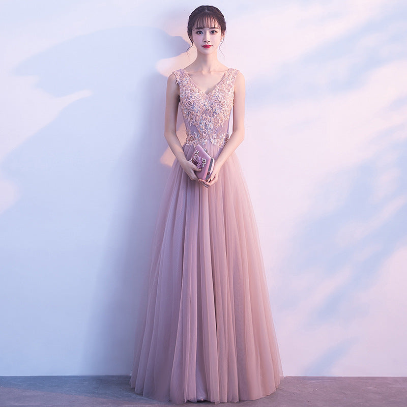 Mauve Dress Bridesmaid Toast Dress Long Slim-Fit Host Bridesmaid Dress Wedding Dress