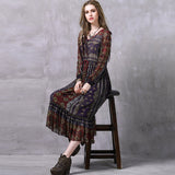 Gypsy Style Dresses Printed Chiffon Dress Ethnic Style Ruffled round Neck