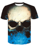 Skull T Shirt Blue Flame Skull Print round Neck