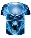 Skull T Shirt Blue Flame Skull Print round Neck